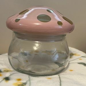 Target Bullseye Playground Glass Mushroom Jar; pink with gold polka dots